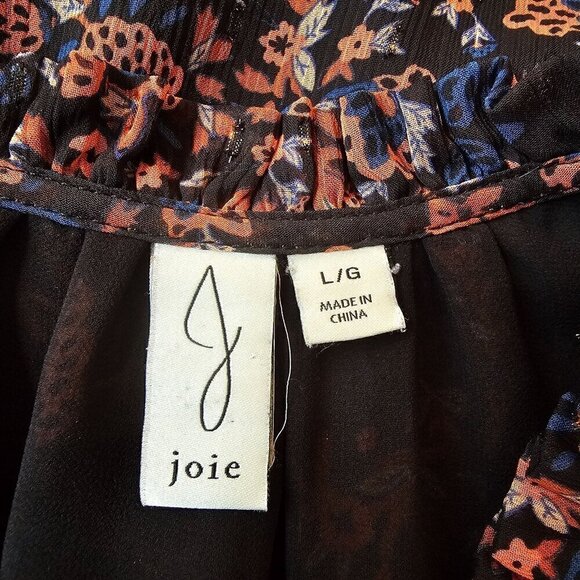 Joie Women's Floral Long Sleeve Blouse Size L Black Red & Blue Floral Size Large - Picture 3 of 12